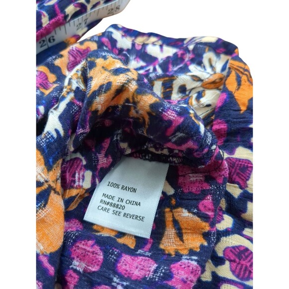 Rachel Zoe Women's Purple, Pink Floral Round Neck 3/4 Sleeve Boho Size Large - Picture 7 of 9